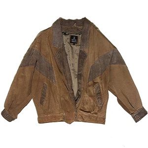 Vintage 80s leather jacket by Byrnes & Baker with snakeskin-textured accents